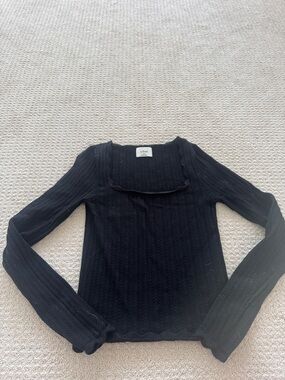 Aritzia Black Ribbed Square-Neck Long Sleeve Top